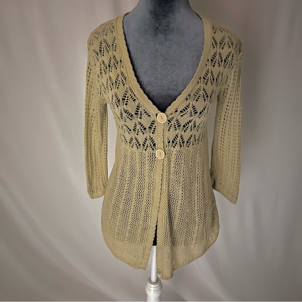 Beige Crochet Cardigan Sweater